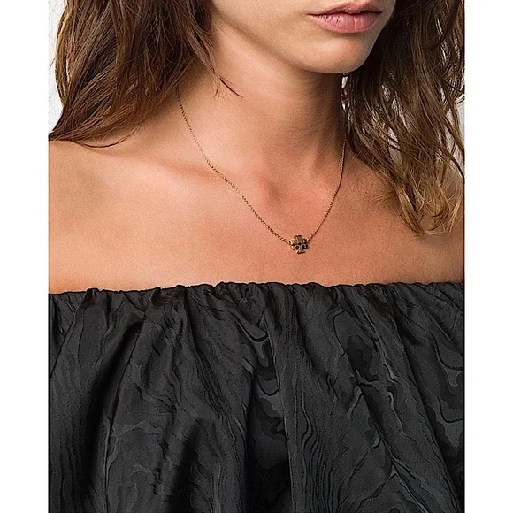 TORY BURCH • Gold Kira Logo Charm Pendant Necklace - Picture 2 of 7